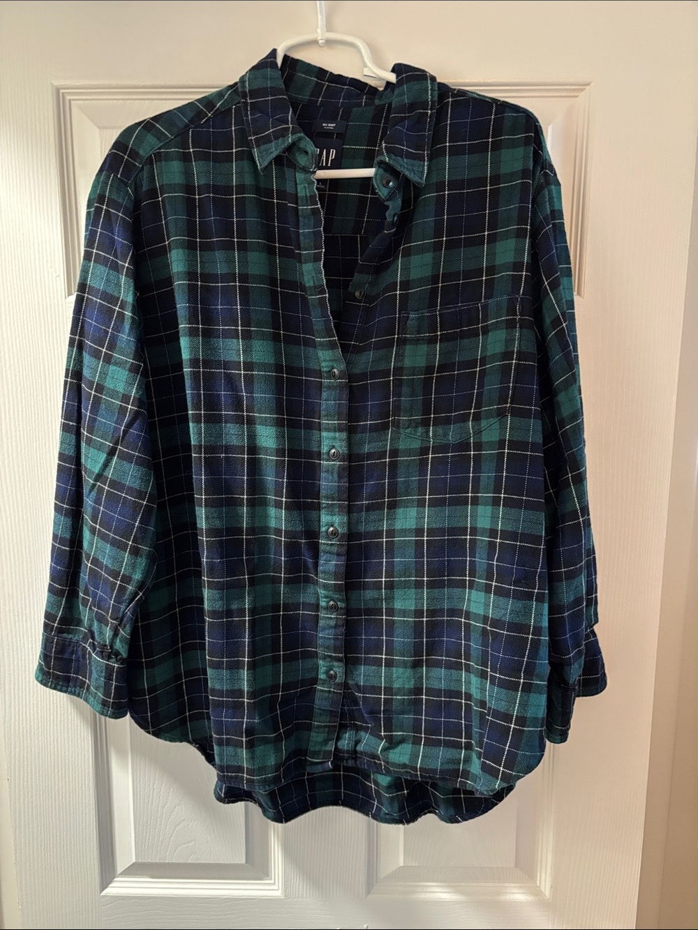 GAP Green and Navy Plaid Button-Down Big Shirt